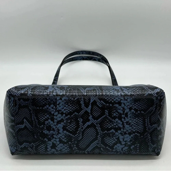 Michael Kors Reed Large Tote Bag Denim Snakeskin Blue - Picture 6 of 11